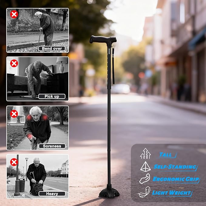 Tall Men's Walking Cane 42.52 in. Extra Long Walking Canes Easy to Travel is Suit for Big People Over 5 Feet 9 Inches (Black)