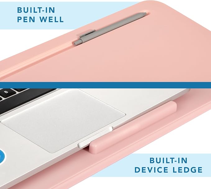 LAPGEAR The Original Lap Desk – Rose Quartz, Fits 17" Laptops | Microbead Cushion, Device Ledge, Built-In Pencil Tray, Carry Handle