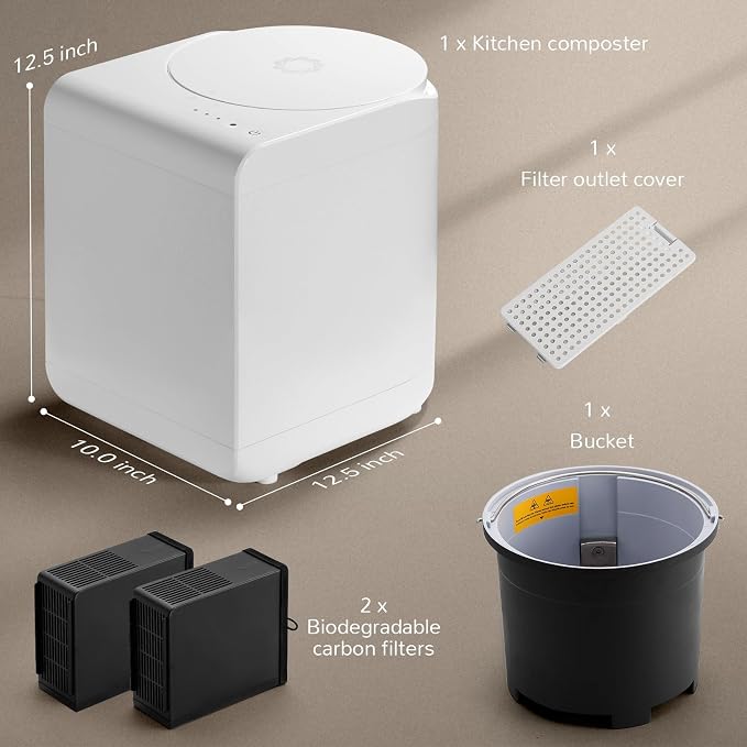 Airthereal R500 Electric Kitchen Composter, 2.5L, Pearl White | 4-hr Cycle, SHARKSDEN Tri-blade, 90% Reduction in Waste Volume