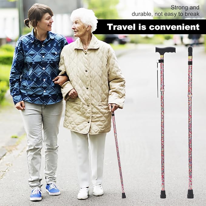 PARLORA Walking Cane for Women and Men, Collapsible, Lightweight, Sleek, Foldable Folding Cane | Walking Sticks for Seniors & Adults with Comfortable T-Handle