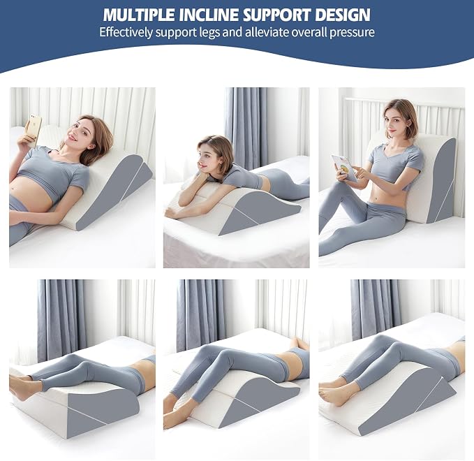 Simpledad 2PCS Leg Elevation Wedge Pillows for Sleeping, Leg Wedge Pillow After Knee Replacement Post Surgery, Leg Wedges for Elevation for Swelling, Circulation, Adjustable 3-in-1 Height