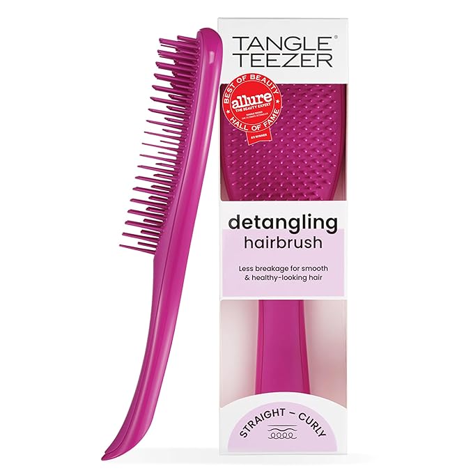 Tangle Teezer Ultimate Detangler Brush, Straight to Wavy, Raspberry | Patented two-tier, regular-flex teeth reduce breakage & split ends on wet or dry hair; Shower-friendly hairbrush for all ages