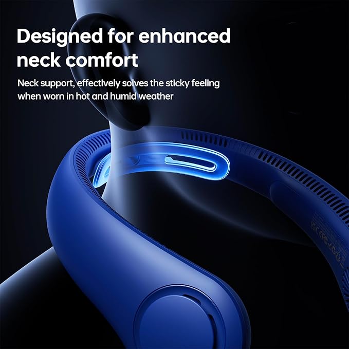 JISULIFE Portable Neck Fan Upgraded: Neckbrace Hands-Free, 5-Speed 6000 mAh | 25H Max Runtime, Personal Wearable Bladeless Rechargeable Fan for Outdoor/Travel/Concerts, Gifts for Women Men - Dark Blue