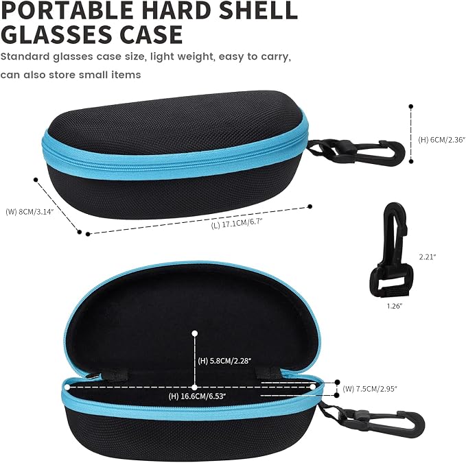 molshine 3 Pieces Portable Hard Shell Sunglasses Case, Zipper Eyewear Eyeglasses Case with Hook for Women Men Travel Sports