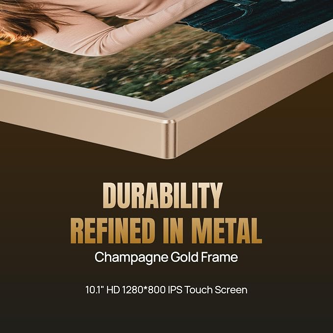 ARZOPA D10 Metal Digital Picture Frame Free Cloud Storage No Subscription 10.1" HD Anti-Glare Touchscreen Load Photos & Videos from Phone Ideal for Thoughtful Gifting Exquisite - Champagne Gold