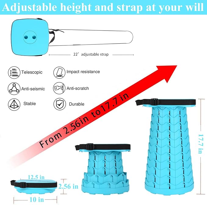 Fishboy Upgraded Collapsible Stool, 400lbs Max Weight, Lightweight But Sturdy, Portable Retractable Folding Telescoping Foldable Camping Stool for Adults Outdoor Fishing Hiking BBQ