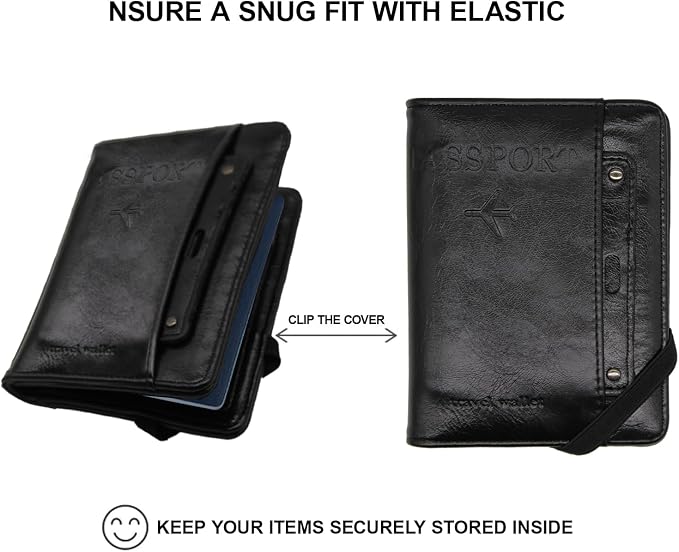 RFID Passport Wallet, RFID Passport Holder for Wallet, Essential Travel Anti-Theft Wallet Storage Case, Anti-Theft Protective Case, Black