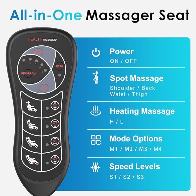 Back Massager with Soft Plush Fabric Cover, Massage Seat Cushion with 8 Vibration Motors & 2 Heating Levels, Chair Massager for Recliner, Office Chair, Sofa, Home Use, Gifts for Dad Mom