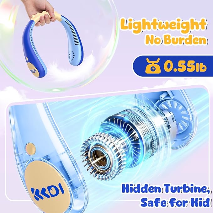 Kids Portable Neck Fan, Bladeless Fan for Kids, Safe Kids Rechargeable Cooling Fan for 4-14Y Boys Girls, 2600mAh Personal Fans for Your Neck, 4 Speeds & Lightweight, Summer Essentials Gifts for Kids