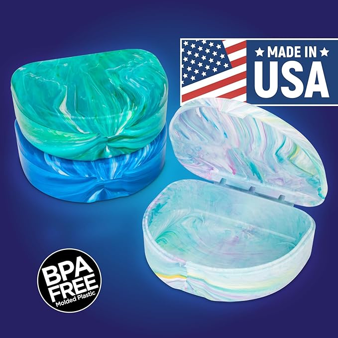 Practicon Marble Retainer Cases, Orthodontic Aligner Case, Mouth Guard Holder (3 Pack) Ocean