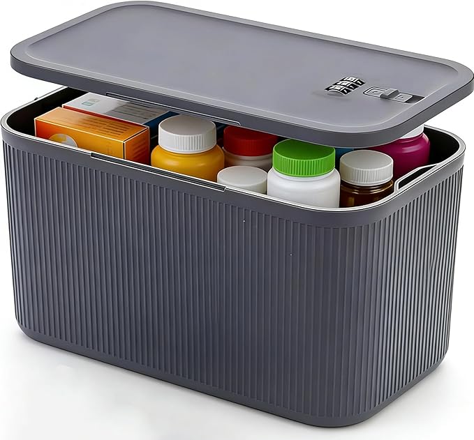 Lockable Storage Box, Large Lock Box with Combination Code – 5cm Taller Version for Medication Safe, Phone Jail, Food Snacks, First Aid Kits, Refrigerator, Office, School, Home, Travel Gift