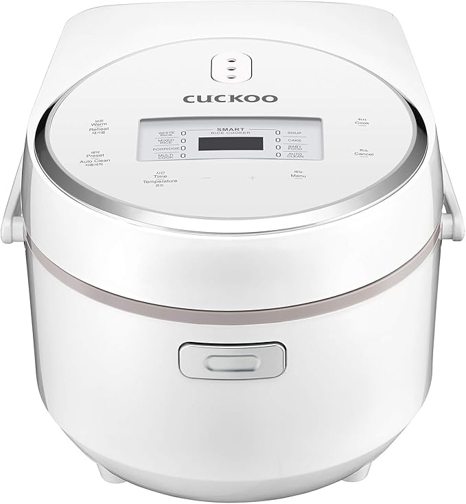 CUCKOO Micom Rice Cooker 8-Cup Uncooked / 16-Cup Cooked with Nonstick Inner Pot, Large Rice Maker with 9 Menu Options, Fuzzy Logic Technology, Auto Clean Mode, LCD Display, White (CR-0810F)
