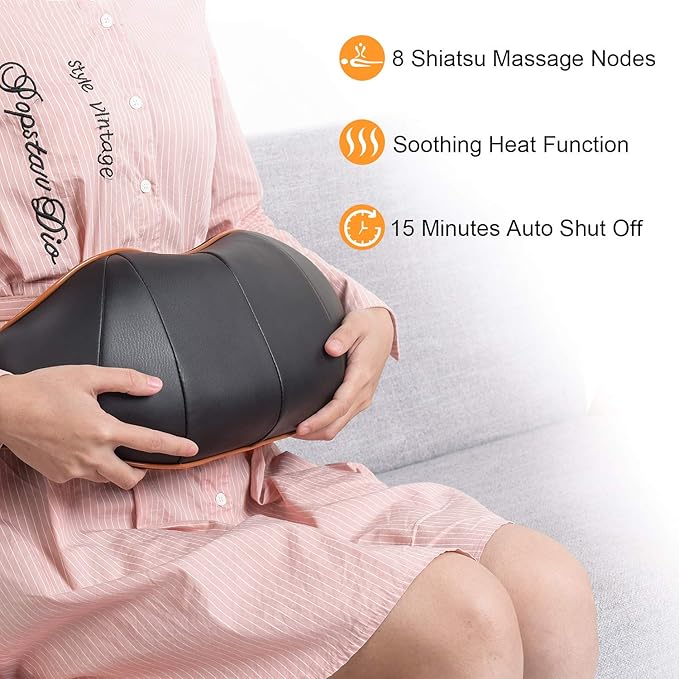 TRIDUCNA Shiatsu Neck Shoulder Back Massager with Heat and Carry Bag - Electric Massage Pillow with Deep Tissue Kneading for Lower Back, Calf, Leg Massage - Use at Home, Office, and Car
