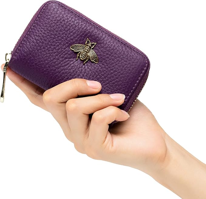 imeetu RFID Credit Card Holder, Small Card Wallet Women, Leather Card Case | Genuine Leather Women's Card & id Cases, Change Coin Purse with Zipper Keychain id Window, 20 Colors & 3 Styles, Daily, Gifts