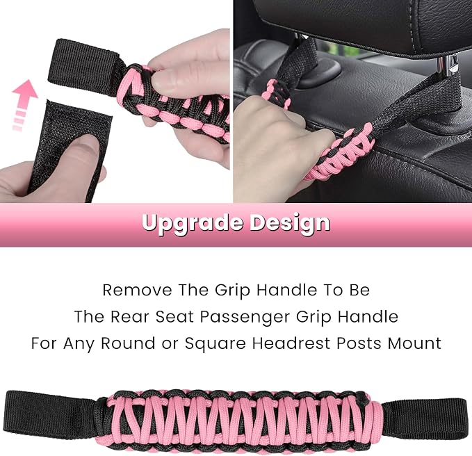 Roll Bar Grab Handles Grip Handle for Jeep Wrangler JK JKU JL JLU TJ YJ Sport Sahara Freedom Rubicon Unlimited Gladiator JT 1955-2023 UTV ATV Accessories Premium Paracord US Flag (Pink 2 Pack)