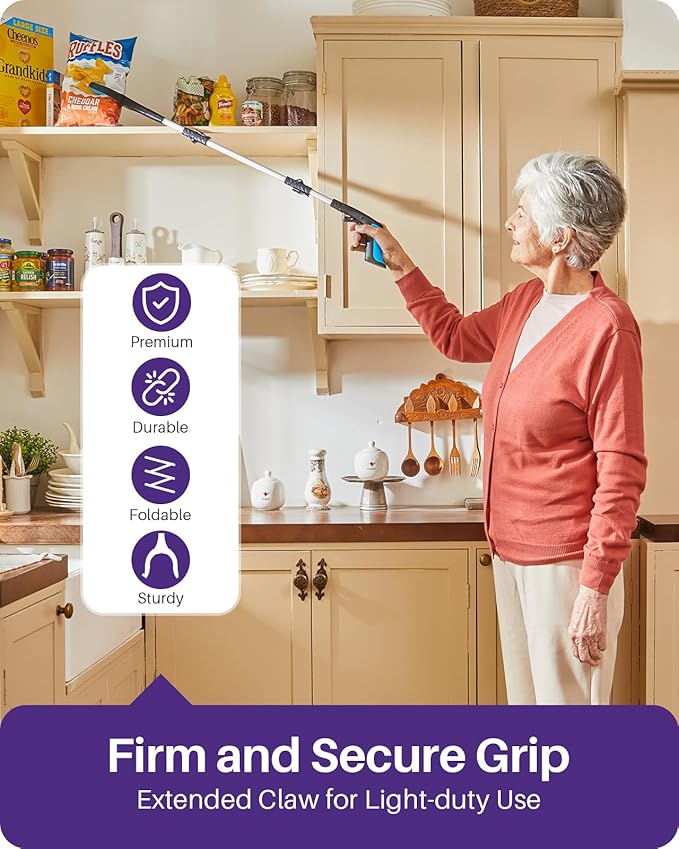 32 Inch Grabber Reacher Tool for Seniors 2 Pack, Foldable Reacher Grabbers Pickup Stick with Anti-Slip 360° Rotating Jaw, 4" Wide Extended Claw with Magnet for Disabled, After Surgery Recovery