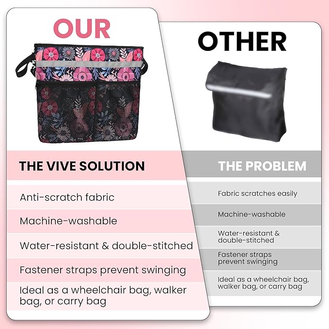 Wheelchair Accessories Backpack to Hang on Back Walker Storage Bag with Multiple Pockets for Seniors Adults