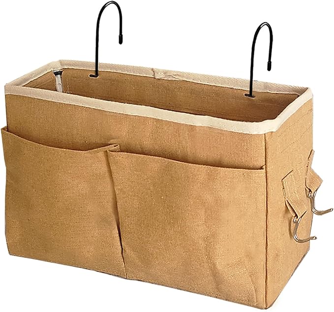 Bedside Caddy Bedside Hanging Storage Basket Multi-Function Organizer Caddy for Bunk and Hospital Beds Dorm Rooms Bed Rails, Can be Placed Glasses Books Mobile Phones（Dark khaki）