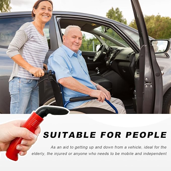 Car Door Handle for Elderly, Auto Cane Portable Vehicle Assist Support Handle Grab Bar, Multifunction Car Door Latch Bar Standing Mobility Aid for Seniors and Handicapped (Red)