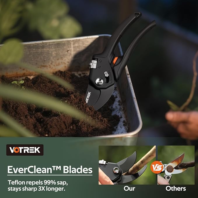 VOTREK® Pruning Shears, Patented Stepless Handle Opening for Any Hands
