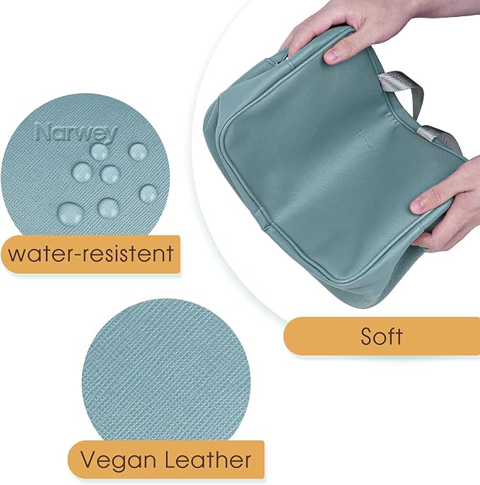 Narwey PU Leather Large Travel Toiletry Bag Women Toiletries Bag Skincare Bag Makeup Bag Organizer Make up bag Cosmetic Bag Medicine Bag for Girls (Large, Greyish Blue)