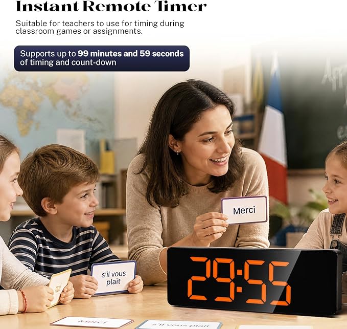16" Large Digital Wall Clock with Remote Control, Large Display LED Clock for Classroom, Bedroom, Living Room, Gym, Office, Garage with Date, Week, Alarm, Temp, Night Light