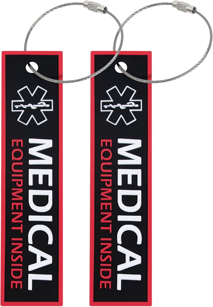 Medical BagTags, 2-Pack - CPAP & Medical Equipment Alert Tags, Durable PVC Medical Luggage Flight Tags for Travel, Mobility Device & Unique Identification(4.9inch*1.18inch)