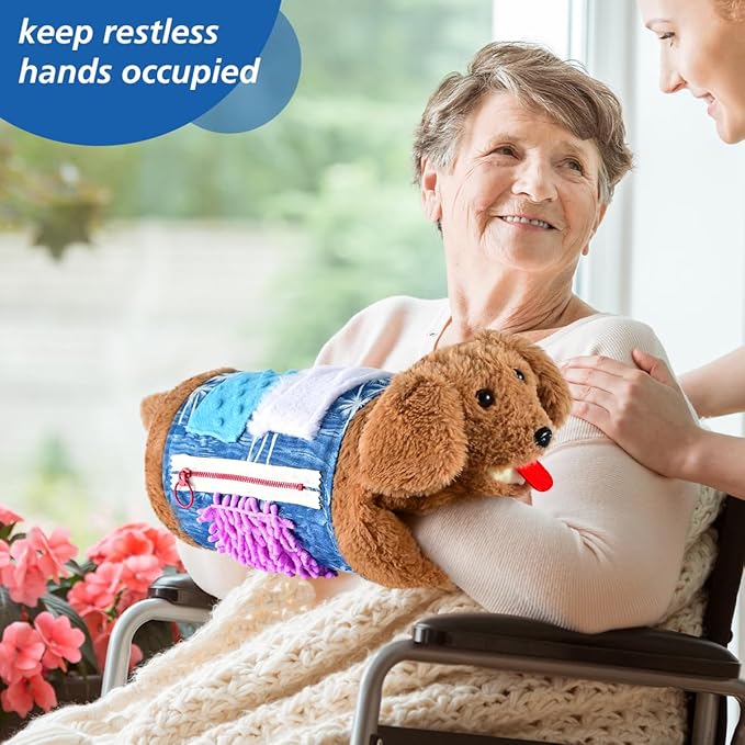 SOFWO Fidget Blanket and Muff Dog for Adults with Dementia, Alzheimers Dementia Activities Products for Elderly and Seniors,Gift Game and Toy for Alzheimer’s or Dementia,Sensory Fidget Toys.