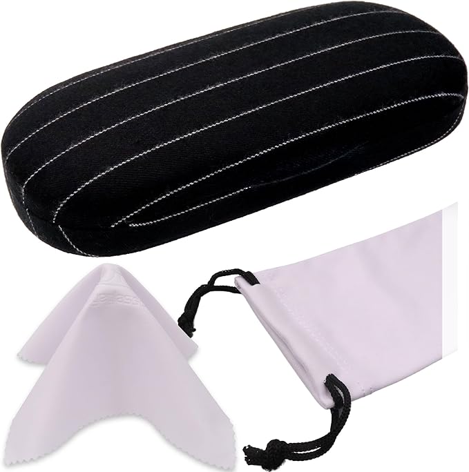 MyEyeglassCase Men's Medium Glasses Case - Classic Eyeglasses Hard Shell Holder, Elegant Easy Open Lip with Pouch and Cloth