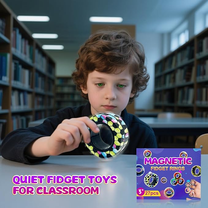 21 Pcs Magnetic Rings Fidget Toys Set Christmas Decorations Finger Magnet Rings ADHD Anxiety Fidget Spinner Rings for Relief Birthday Present for Adults Teens Kids