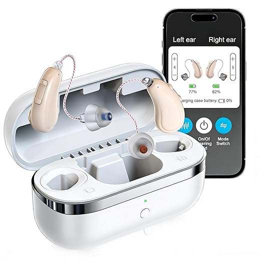 OTC Hearing Aids for Seniors & Adults, Bluetooth Rechargeable RIC Hearing Aids with Ai Noise Reduction, App Control, Mini Invisible Design, Feedback Control, Clear Voice & Music Streaming