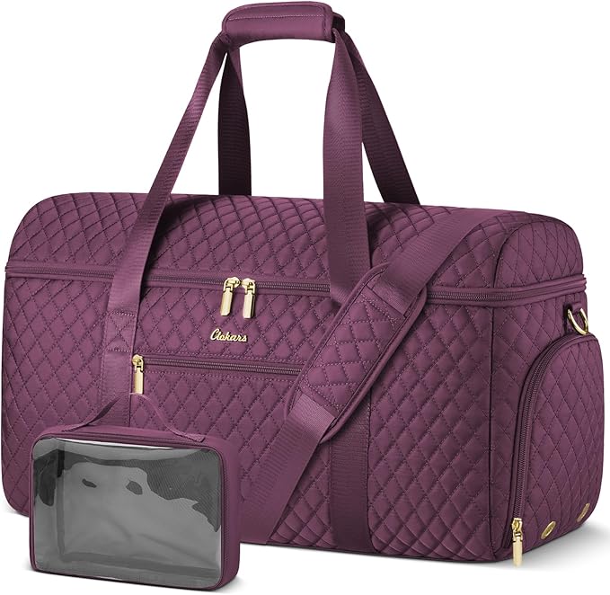 Weekender Bags for Women, Wide Open Large Travel Duffle Bag with Shoe Compartment, Overnight Carry on Bag Personal Item Travel Bag with Wet Pocket (Dark Purple)