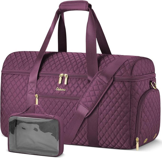 Weekender Bags for Women, Wide Open Large Travel Duffle Bag with Shoe Compartment, Overnight Carry on Bag Personal Item Travel Bag with Wet Pocket (Dark Purple)