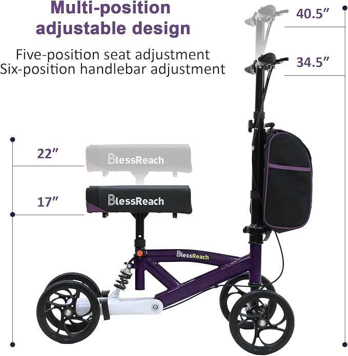 Steerable Knee Walker Deluxe Medical Scooter for Foot Injuries Compact Crutches, with Dual Rear on-Wheel Brake and Shock Absorption Under The Knee pad