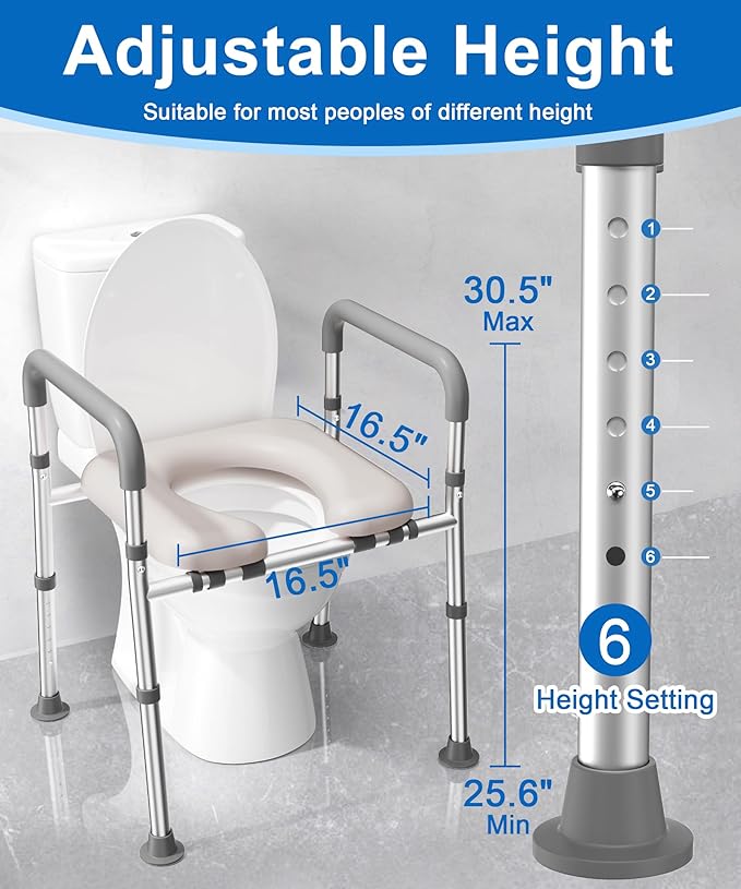 HOMLAND Toilet Seat Riser for Seniors with Adjustable Height & Width, 400lb | Padded Seat, Durable Aluminum Frame, Slip-Resistant Feet, Handicap Elevated Raised Toilet Seat for Elderly, Fit Most Toilet