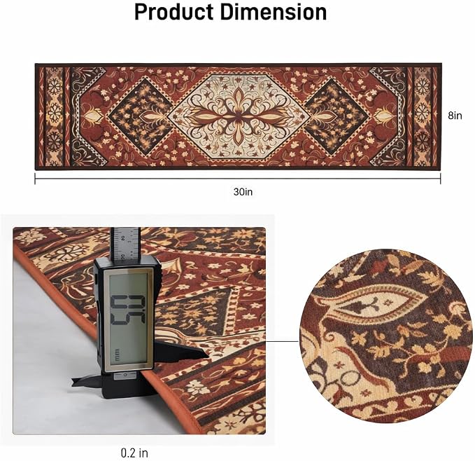 GIB Stair Treads for Wooden Steps Indoor, 15 Pack 8" X 30" Non Slip Carpet Stair Treads with Reusable Adhesive for Kids Elders and Dogs, Boho Vintage Oriental Stair Runner, Persian Tribal Orange Red