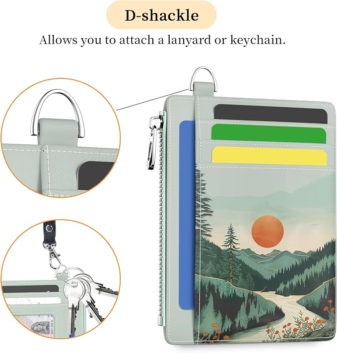 Hancynir Mountain Sunrise Small Wallet Women Credit Card Holder Slim RFID | Zipper Keychain Wallet, Travel Coin Front Pocket, Ladies Women Gifts, Thin Minimalist Card Case, 6 Card Slots, PU Leather