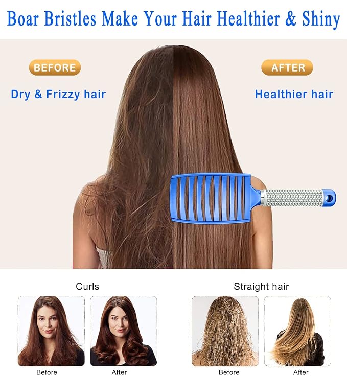 Detangling Brush for Women & Kids, Wet & Dry Hair, All Hair Types | Less pulling & breakage, Boar bristles tame frizz & add shine, Vents for faster blow-drying, Lightweight 4 oz, Non-slip grip