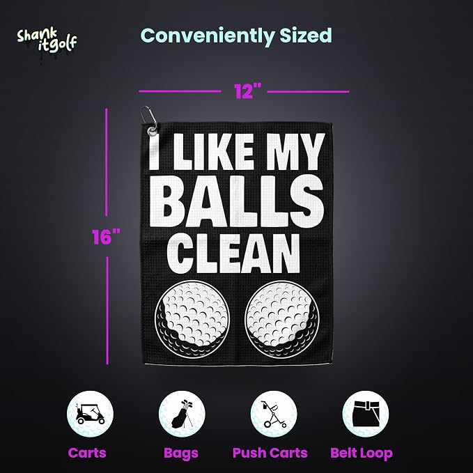 SHANKITGOLF Golf Towel Funny Microfiber with Magnetic Clip, Ball Cleaner for Clubs, Premium Cart Attachment, Golf Accessories Gift for Men, Golfers, Dad (Wipe Your Balls Here Towel)