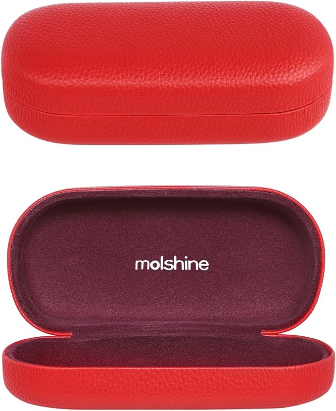 molshine Hard Shell Leather Sunglasses Case,Classic Large Glasses Case for Women Men,Sunglass Eyeglasses