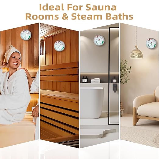 Stainless Steel Sauna Hygrometer Thermometer with Color-Coded Dial 5" Large Display,70-250°F, 0-100%,Heat-Resistant,Easy to Read Humidity Temperature Gauge for Home Spa, Steam Rooms