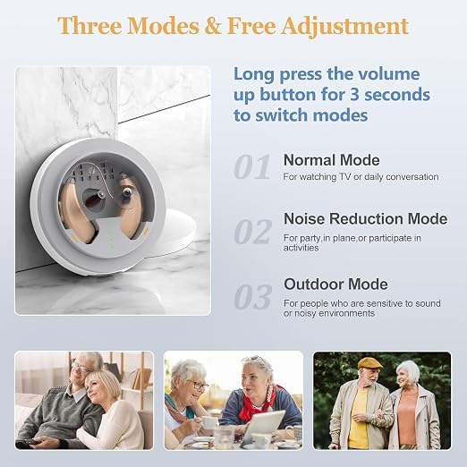 Rechargeable Hearing Aids for Seniors Adults Hearing Loss, Receiver-In-Canal(RIC) Hearing Amplifier, Three Noise Reduction Modes, Comfortable Fit, OTC (Beige)