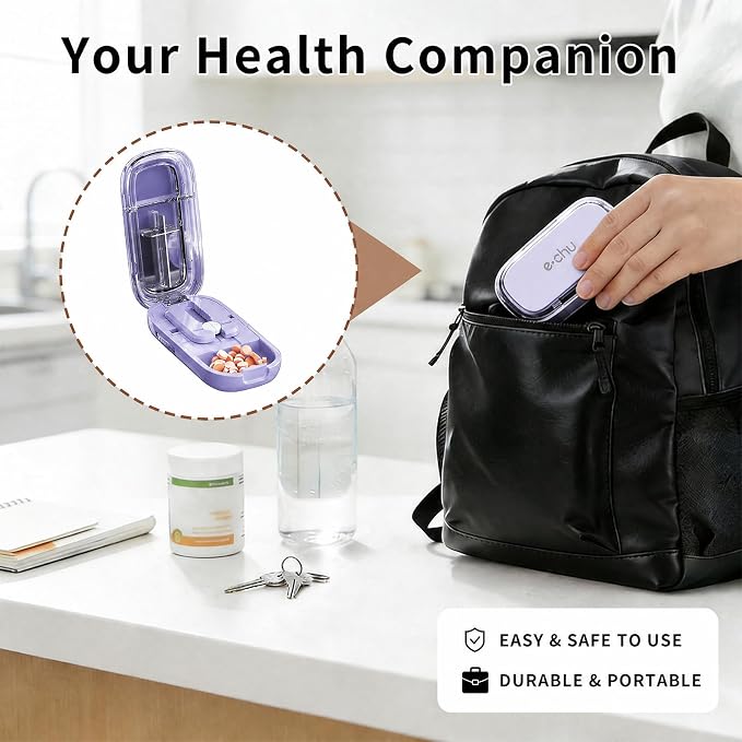 Pill Cutter Splitter for Small and Tiny Pills - Adjustable Pill Splitter with Centering Device for Cutting Multiple Pills, Accurate Alignment and Easy to Use, Storage Organizer (Purple)