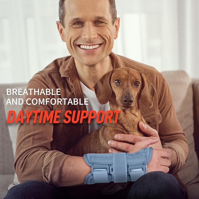 FEATOL Wrist Brace Carpal Tunnel for Women Men, Adjustable Night Sleep Support Brace with Splints Left Hand, Medium/Large