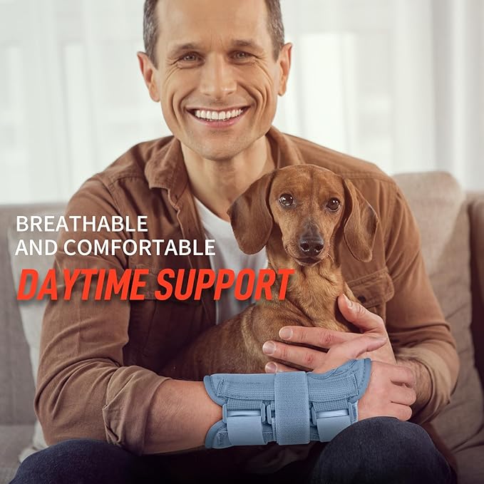 FEATOL Wrist Brace Carpal Tunnel for Women Men, Adjustable Night Sleep Support Brace with Splints Right Hand, Small/Medium