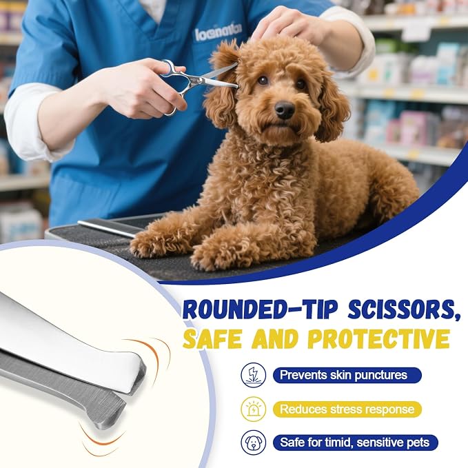 Dog Ear Hair Removal Kit with Ear Powder | Includes Round Tip Scissors & Locking Tweezers for Gentle Hair Plucking | Wax & Odor Control for Poodles, Doodles & More