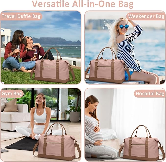 ELONGRIVER Travel Duffle Bag for Women, Weekender Bags, Hospital Bag for Labor Delivery, Lightweight Tote Duffel Overnight Bag with Luggage Sleeve, Airplane Travel Bags with Toiletry Bag, X-Large,Pink