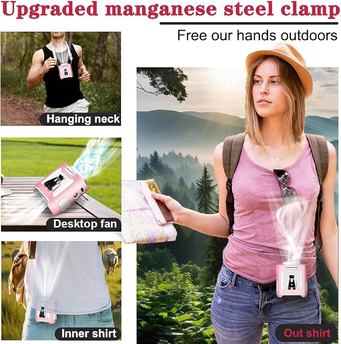 CAZOKASI 2024 Upgrade 10000mAh Waist Clip Portable Personal Body Fan - Powerful Upto 40H Cooling and Heatstroke Prevention (Gray and Orange, Pink White)