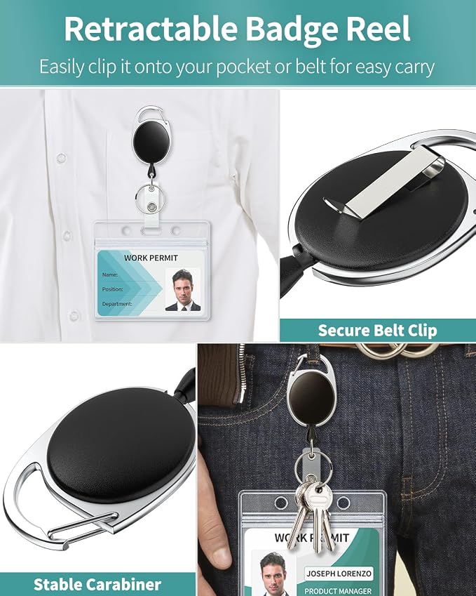 Uniclife Badge Holder Horizontal Clear Plastic Case with Retractable Badge Reel Carabiner Clip Soft Waterproof Card Protector for Proximity Cards IDs Credit Cards Driver’s Licenses and Passes, 2 Pack