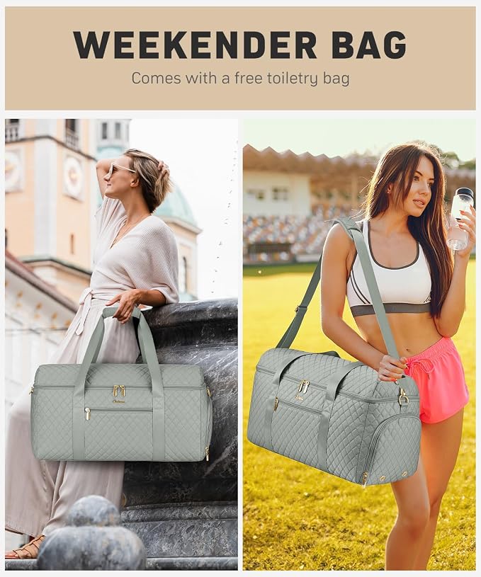 Weekender Bags for Women, Wide Open Large Travel Duffle Bag with Shoe Compartment, Overnight Hospital Bag For Women Labor Delivery, Carry on Bag Personal Item Travel Bag with Wet Pocket (Dark Green)